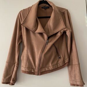 Dance & Marvel Brown Leather Moto Jacket with Asymmetrical Zipper